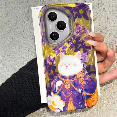 Retro Purple Cat Flower Women Phone Case for Honor 400 200 90 Smart Pro Magic7 6 5 70 Lite X9a X9c X
