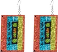 Cassette Tape Earrings for Women 80s 90s Neon Earrings Fashion Funny Vintage Neon Tape Optical Disc