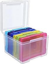 BELLE VOUS 6-Piece Transparent Photo Box Storage Box Set - 6 Multicoloured Small Photo Sleeves for P