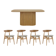 Bolton Dining Table 1.6m in Oak with 4 Tricia Dining Chairs in Cream