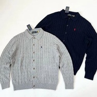 外國預訂 2色選 polo Ralph Lauren 拼色刺繡logo 麻花鈕扣針織外套
