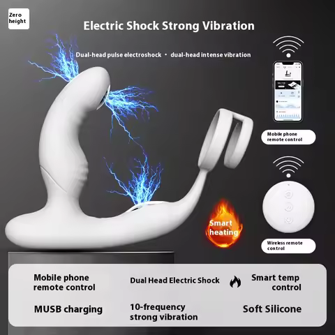 APP remote control prostate massager pulse electric shock heating vibrator delayed ejaculation ring 