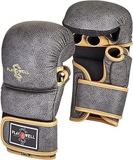 Playwell Premium Range: Vintage Series - Pro Series MMA Sparring & Grappling Fight Gloves - 7oz