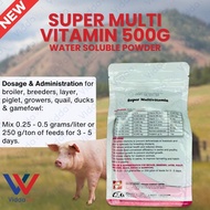 500G SUPER MULTIVITAMIN WS 
 ,D3,E,K3,C,B1,B2,B3,B5,B6,B12, BIOTIN, FOLIC ACID) water soluble premix