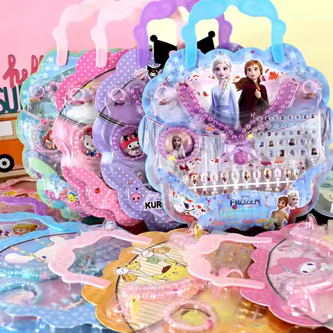 Frozen nail sticker necklace dress-up set, Frozen princess mermaid nail art gemstone necklace party 