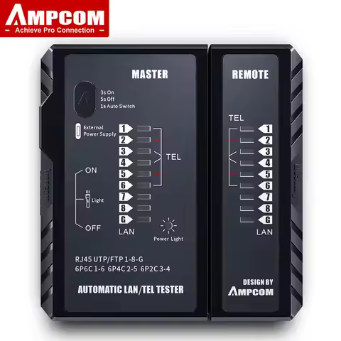 AMPCOM Network Cable Tester, CAT5E CAT6 CAT6A CAT7 RJ45 Networking Lan Cable 8P8C POE RJ11 Telephone