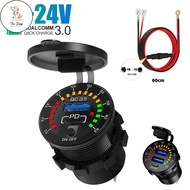 DC Car Fast Charger 18W QC3.0 Dual USB and PD Port  LED Voltmeter Socket With ON OFF Switch 12V-24V 