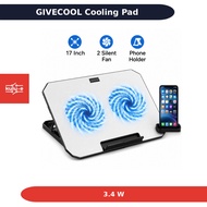 GIVECOOL Cooling Pad Laptop Gaming Cooling Fan 2 Fan 17 Inch N22 Silver