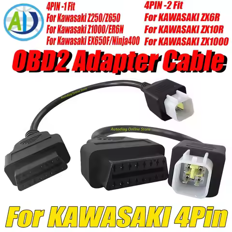 OBD2 Adapter Cable For Kawasaki 4Pin for Z250, Z650, Z1000, ER6N, EX650F, Ninja400 Motorcycle OBD2 A