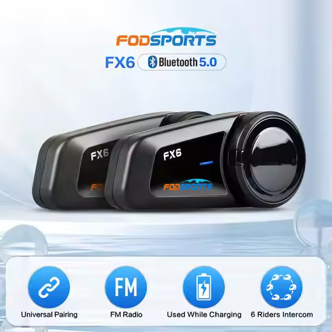 Fodsports FX6 Motorcycle Intercom Bluetooth Helmet Headset,6 Riders,FM Radio