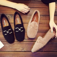 2 Colors Large Size 30-45 Peas Shoes Women Flat Fleece Mink Cotton Shoes Autumn Winter Warm Furry Sh