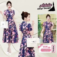 Korean Silk Dress K35-D4-3 MDU4266 Designed with Ball Sleeves, Gentle Flared Skirt Shape from MDU