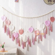 Ready stock Wall Decoration Pink Love Tassel Wall Decoration Tapestry Bohemian B & B Living Room Bed