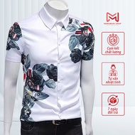 Youthful and Elegant Short-Sleeved Rose Pattern Men's Shirt That Can Match Extremely Chic Jeans H98