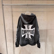 P PBI5 west coast choppers west coast Iron Cross Hoodie Washed Distressed Sweatshirt Jacket