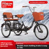 Flying pigeon, elderly person pedaling human powered tricycle, elderly person pedaling bicycle, adul