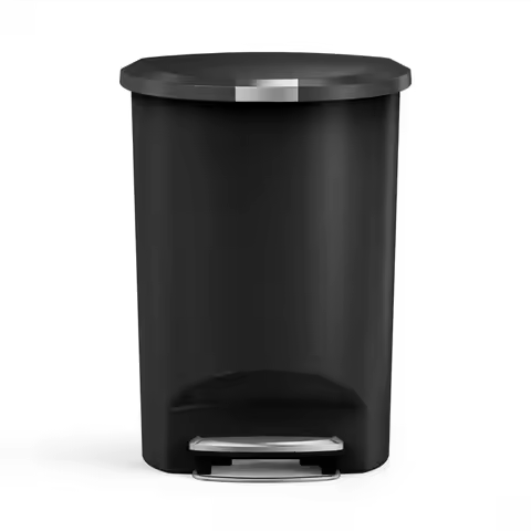 simplehuman 50 Liter / 13 Gallon Semi-Round Kitchen Step Trash Can with Secure Slide Lock, Black Pla