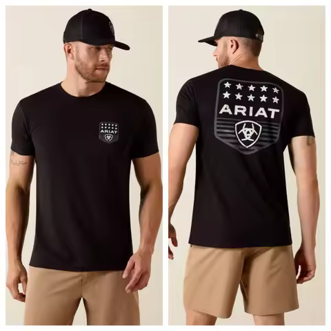 Ariat Stripe Patriotic Badge T-Shirt High-end Luxury Unisex Style Both of Men and Women