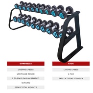 220Kg Urethane 12-Sided Dumbbells Set With 10 Pair 2-Tier Rack (2kg to 20kg)