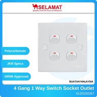 SELAMAT 2K 4 Gang 1 Way Switch [2K-104] Switched Socket Outlet Long Lasting High Quality SIRIM JKR S