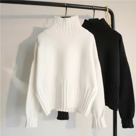 Trendy Women's Loose Knitted Sweater Autumn Winter Lazy Style Overhead Core Spun Yarn Pullover Fashi