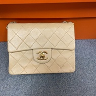 CHANEL VINTAGE SQUARE 香奈兒中古款 方胖子羊皮奶茶色