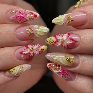 30 Pieces Almond Wearing Nails 3d Three-Dimensional Flower Ocean Pearl Starfish Handmade Point Diamo