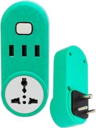 Hi-Plasst 3 Pin Multi Purpose Plug with 3-Fast Charging USB Plugs and 1-6a.Universal Plug (3-Green)