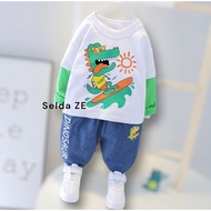 Pay ON DELIVERY // BOYS AND GIRLS LONG SLEEVED SET AGE 1-5 YEARS DINOSAUR GO MOTIF