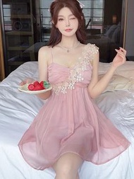 性感睡衣新款💕甜美純欲花仙子網紗帶胸墊吊帶睡裙套裝#性感睡衣