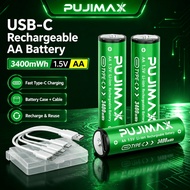 AA 1.5V Li-ion Rechargeable Battery 3400mWh Type-C USB Direct Charging Fast Charge 1.5H PUJIMAX