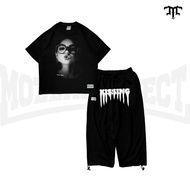 Mozzaproject Bundling Black Boxy T-shirt and Baggy Balloon Kissing Out Sweatpants