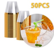 50pcs 9OZ Disposable Cups Gold Rimmed 9OZ Plastic Cup For Wedding Party Tableware Supply