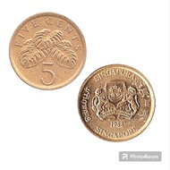 Koin Singapura 5 Cent Tahun 1985 - 1991 / Uang Asing Singapura