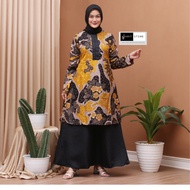 gamis batik kombinasi polos syari wanita modern terbaru s m l xl - kunyit xl