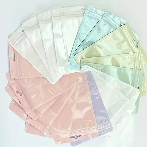 Flat Glossy Plastic Ziplock Hanging Bags Resealable for Office Supplies Jewelry Earphones Cellphones
