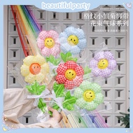 1pc New Smiley Plaid Daisy Balloon Stick, Plaid Daisy Flower Balloon, Balloon Bouquet, Kindergarten 
