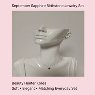 September Sapphire Birthstone Jewelry Set | 925 Silver / Rose Gold Plated | Korean Minimal Necklace 
