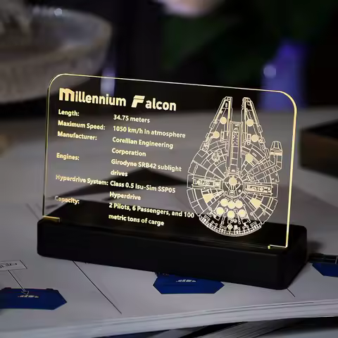 LED Light Acrylic Display Board Sign Plate Nameplate Suitable for LEGO Millennium Falcon Falcon 7519