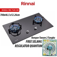 RINNAI RB 712NGB/RINNAI KOMPOR GAS TANAM 2 TUNGKU + QUANTUM SELANG GAS