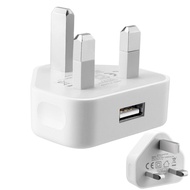 White 3 Pin USB UK Charger Adapter Plug