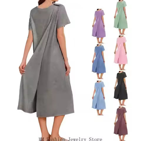 Women's Soft Cotton Hospital Gown Adaptive Nightgown with Back Opening Shoulder Snaps for Easy Dress
