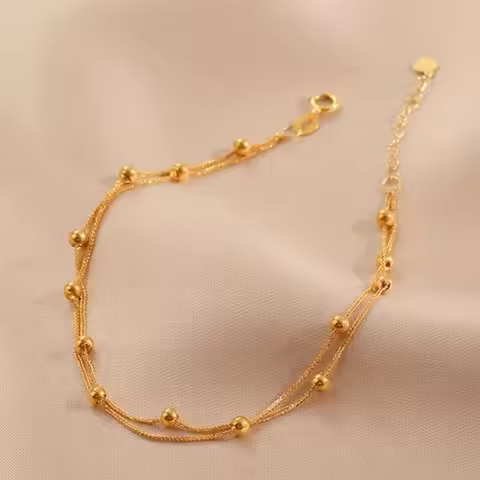 18k Gold Starry Sky Bracelet Au750 Gold Bracelet Plain Chain Lucky Charm Small Gold Beads for Woman 