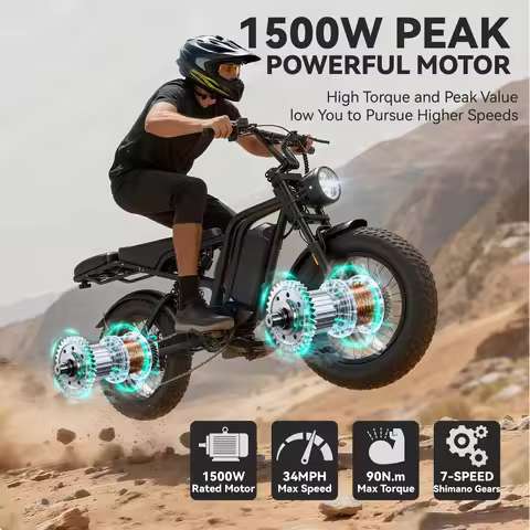 1500W Electric Bike for Adults, 48V 18AH Removable Battery Fat Tire E-Bike, 34MPH 20"×4.0" All Terra