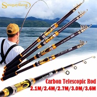 Sougayilang Carbon Fiber Portable Fishing Rod Telescopic Surf Travel Ultra Light Spinning Fishing Pole 2.1M 2.4M 2.7M 3.0M 3.6M