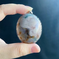 櫻花瑪瑙 粉大花 油畫風 綠 項鍊 S925銀鑲 天然石 禮物