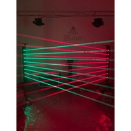 Laser with 8 red LED eyes and laser curtain with 8 blue LED eyes