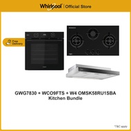 Whirlpool GWG7830TS/LS+WCO9FTS+W4 OMSK58RU1SBA Hood, Gas Hob &amp; Oven Bundle