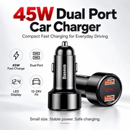 Ready Stock 45W PD QC3.0 USB-C USB-A Dual Port Car Charger Fast Charging 12-24V For iPhone Samsung H