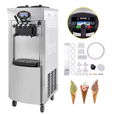 VEVOR 2200W Commercial Soft Ice Cream Machine 3 Flavors 5.3-7.4 Gal/H PreCooling at Night Auto Clean